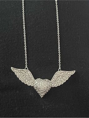 Sterling Silver Winged Heart Pendant Necklace - Women Jewelry
